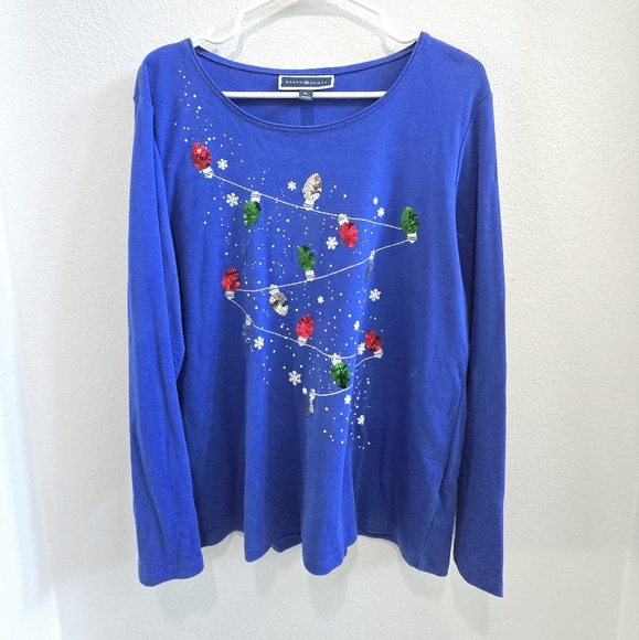 croft & barrow Tops - Karen Scott blue sequinned christmas shirt size XL